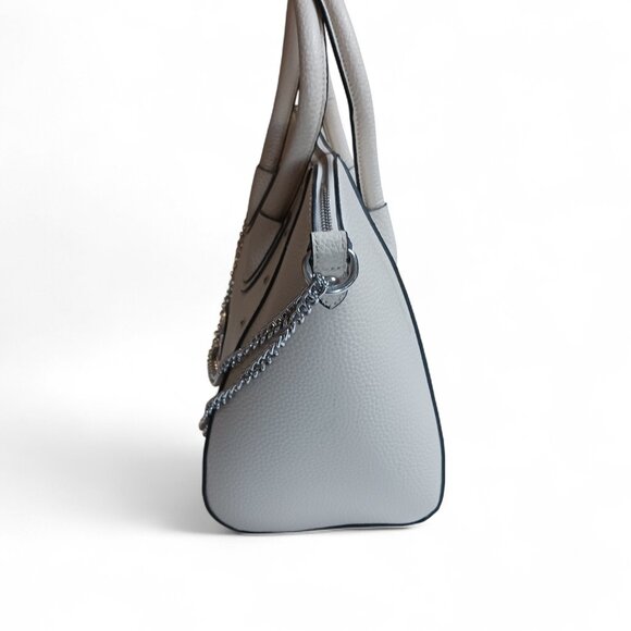 GUESS Garland Ivory Faux Pebbled Leather Tote Bag – Leopard Lining, Silver Chain - Picture 5 of 16